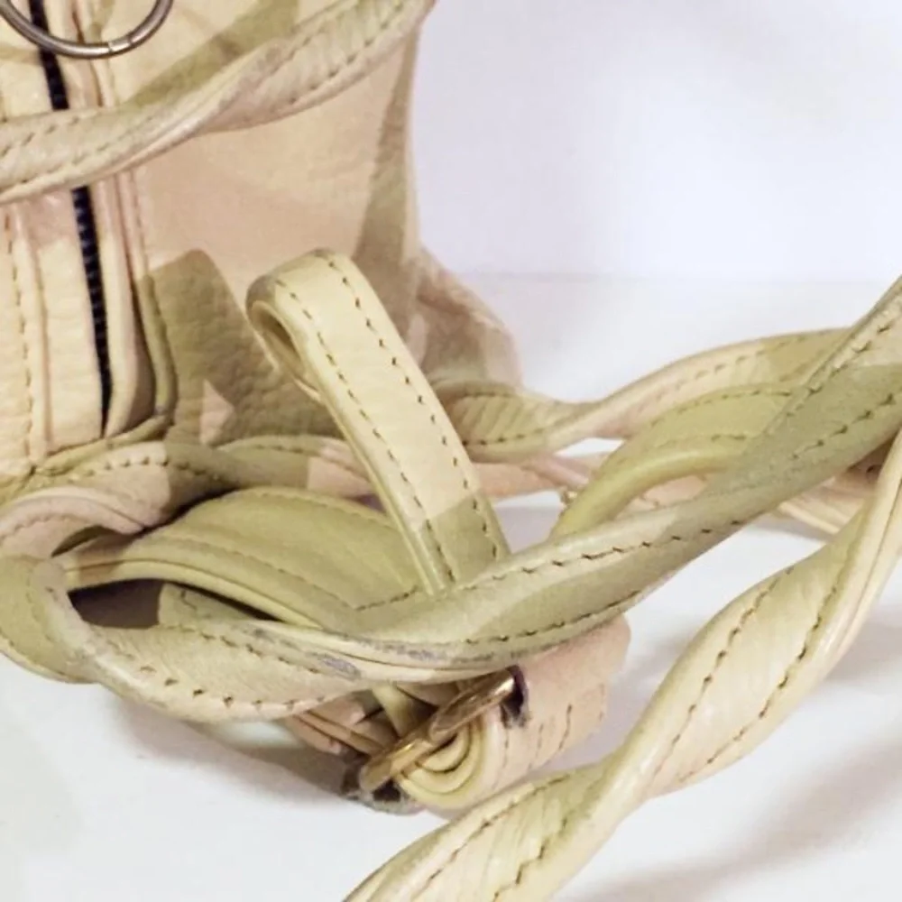 Genuine leather cream color handmade backpack sling bag drawstring vintage